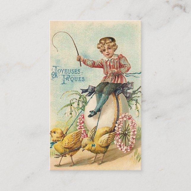 Vintage Easter Boy and Chick Greeting Business Card (Front)