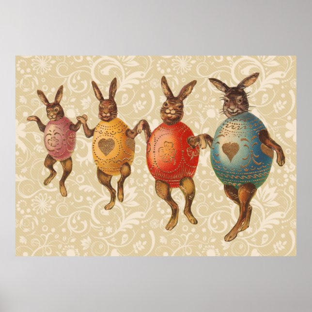 Vintage Easter Bunnies Dancing with Egg Costumes Poster (Front)