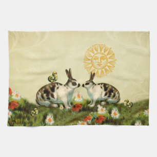 Vintage Easter Bunnies Tea Towel