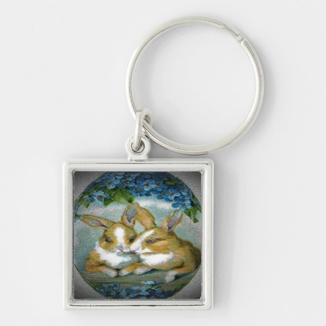 Vintage Easter Bunnies Textured Image, ZSSG Key Ring (Front)