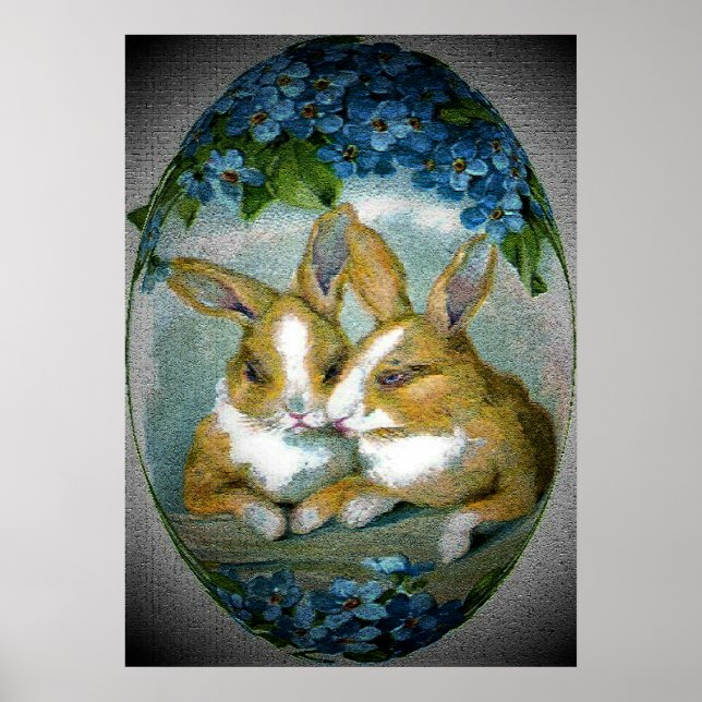 Vintage Easter Bunnies Textured Image, ZSSG Poster (Front)
