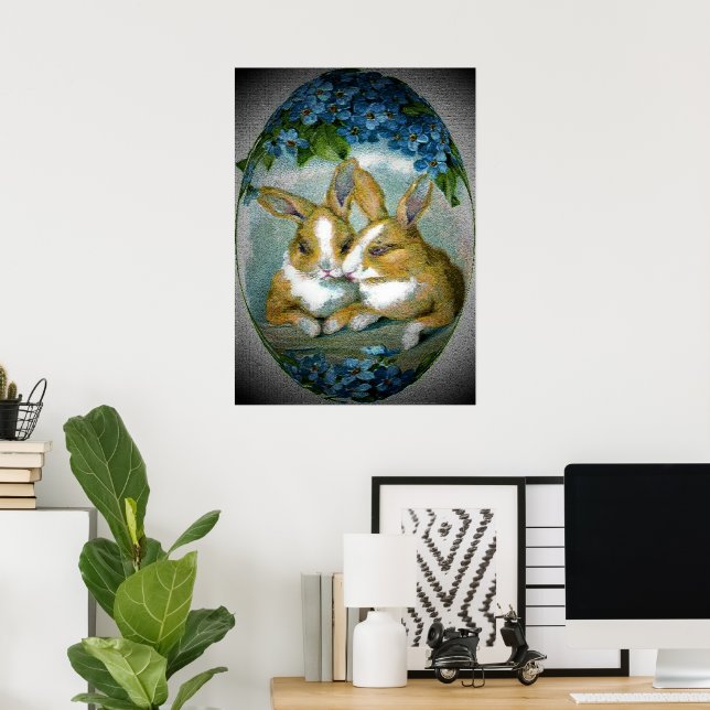 Vintage Easter Bunnies Textured Image, ZSSG Poster (Home Office)