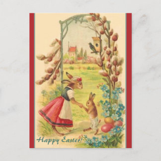 Vintage Easter Bunnies Under a Pussy Willow Arch Postcard