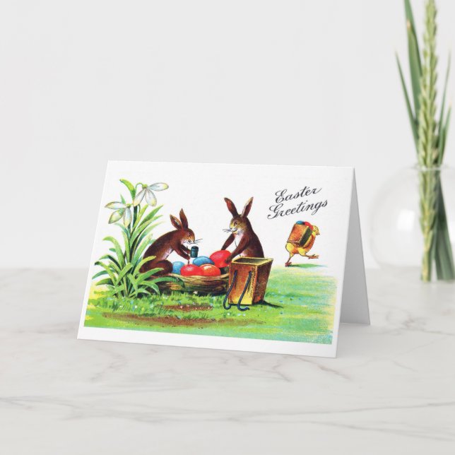 Vintage Easter Bunny and Chick Card (Front)