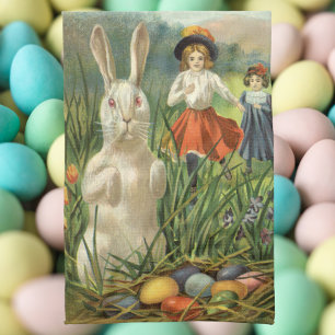 Vintage Easter Bunny and Children Happy Eastertide Tea Towel