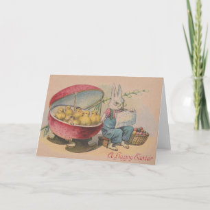 Vintage Easter Bunny And Hatched Eggs Easter Card