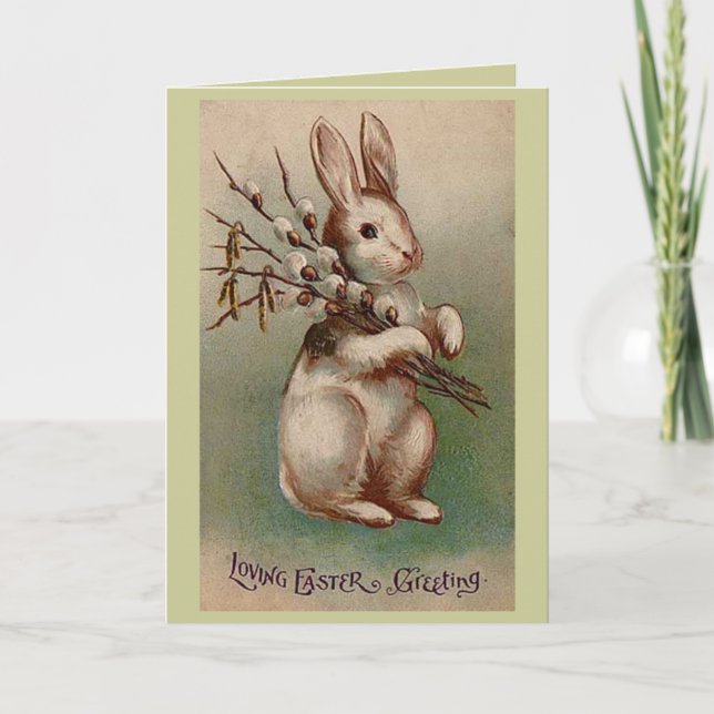 Vintage Easter Bunny Card, Loving Greeting Holiday Card (Front)