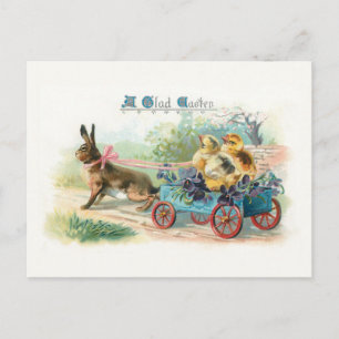 Vintage Easter Bunny, Cart and Chicks Postcard