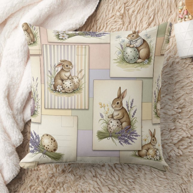 Vintage Easter Bunny Collage Cushion (Blanket)