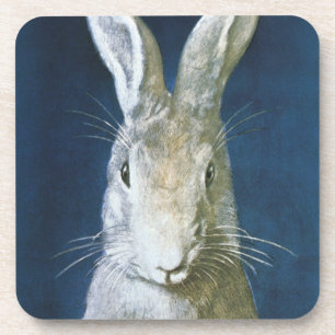 Vintage Easter Bunny, Cute Furry White Rabbit Coaster
