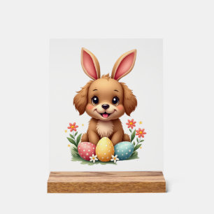 Vintage Easter Bunny Dog Cute Puppy Illustration w Acrylic Sign