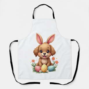 Vintage Easter Bunny Dog Cute Puppy Illustration w Apron