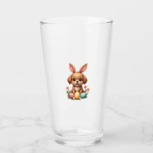 Vintage Easter Bunny Dog Cute Puppy Illustration w Glass