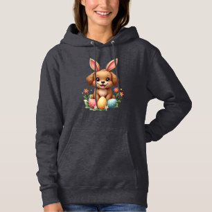 Vintage Easter Bunny Dog Cute Puppy Illustration w Hoodie