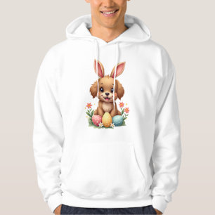 Vintage Easter Bunny Dog Cute Puppy Illustration w Hoodie