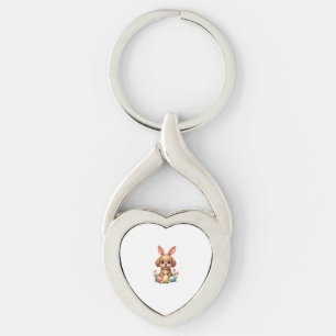 Vintage Easter Bunny Dog Cute Puppy Illustration w Key Ring