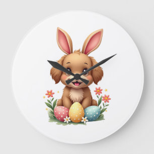 Vintage Easter Bunny Dog Cute Puppy Illustration w Large Clock