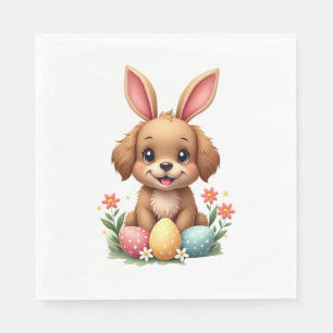 Vintage Easter Bunny Dog Cute Puppy Illustration w Napkin