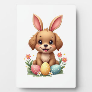 Vintage Easter Bunny Dog Cute Puppy Illustration w Plaque
