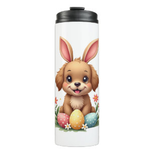 Vintage Easter Bunny Dog Cute Puppy Illustration w Thermal Tumbler