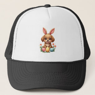 Vintage Easter Bunny Dog Cute Puppy Illustration w Trucker Hat