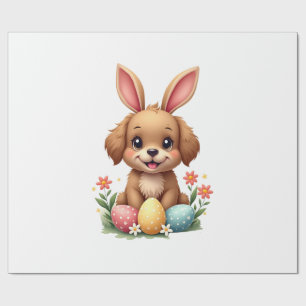 Vintage Easter Bunny Dog Cute Puppy Illustration w Wrapping Paper