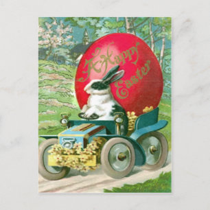 Vintage Easter Bunny Driving Car Easter Egg Card