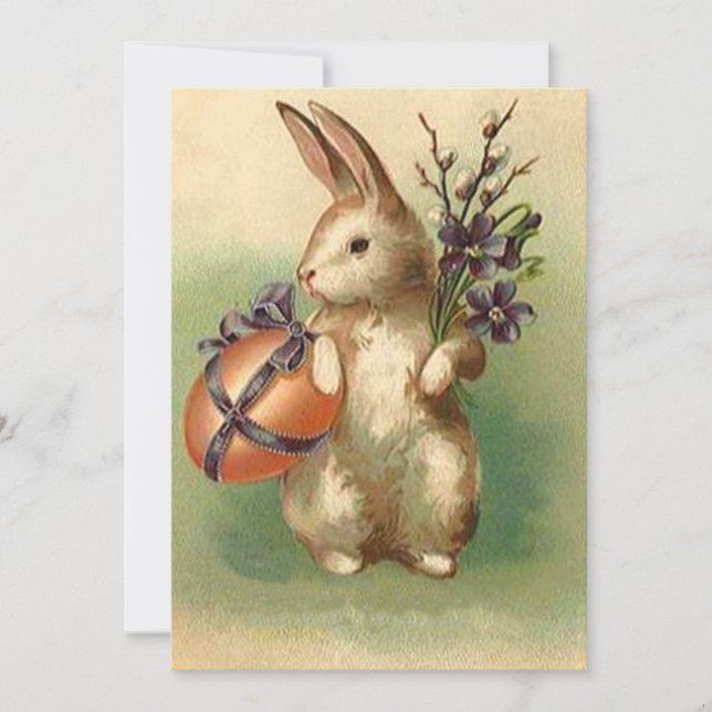 Vintage Easter Bunny Easter Egg Flowers Holiday Card (Front)