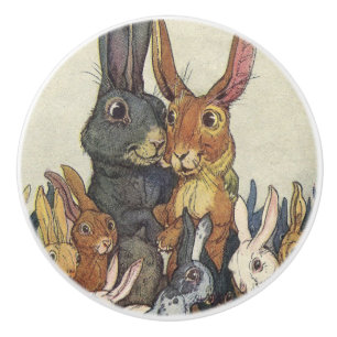 Vintage Easter bunny family Ceramic Knob