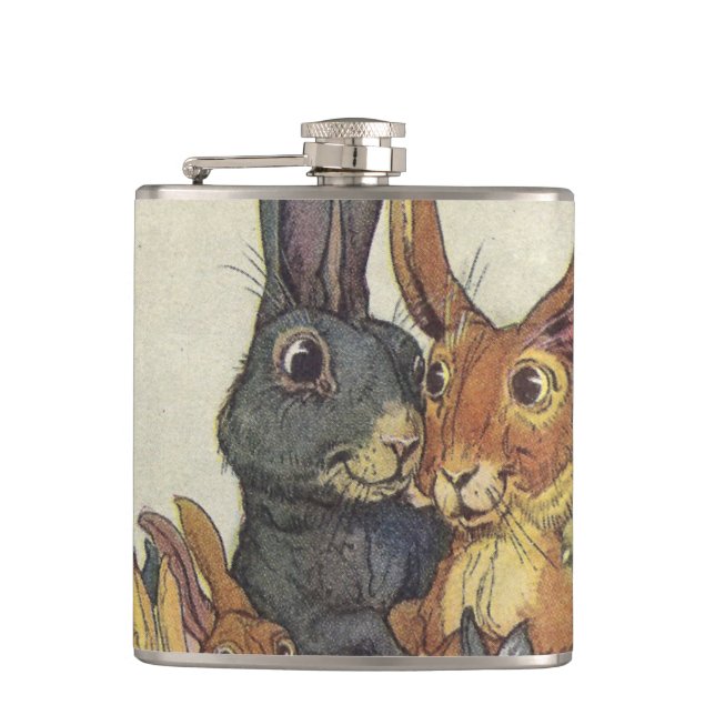 Vintage Easter bunny family Hip Flask (Front)