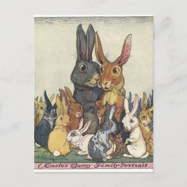 Vintage Easter Bunny Family Portrait Postcard (Front)