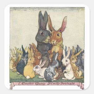 Vintage Easter bunny family Square Sticker