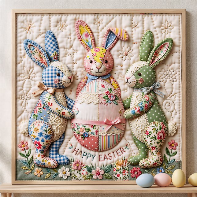 Vintage Easter Bunny Faux Patchwork Quilt Print (Creator Uploaded)