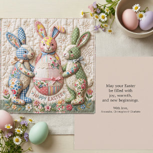 Vintage Easter Bunny Faux Patchwork Quilt Print Holiday Card