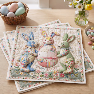 Vintage Easter Bunny Faux Patchwork Quilt Print Napkin