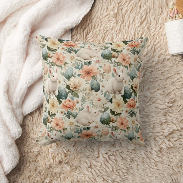 Vintage Easter Bunny Floral (10) Cushion (Blanket)