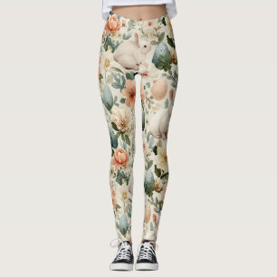 Vintage Easter Bunny Floral (10) Leggings