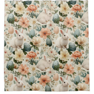 Vintage Easter Bunny Floral (10) Shower Curtain