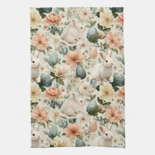 Vintage Easter Bunny Floral (10) Tea Towel