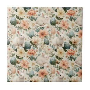 Vintage Easter Bunny Floral (10) Tile