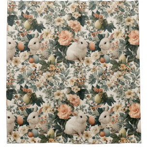 Vintage Easter Bunny Floral (11) Shower Curtain