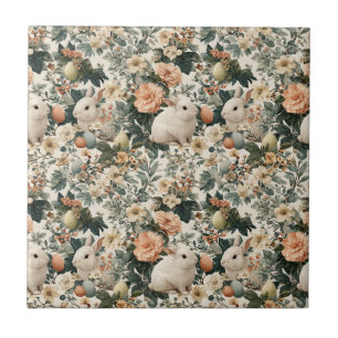 Vintage Easter Bunny Floral (11) Tile