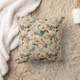 Vintage Easter Bunny Floral (1) Cushion