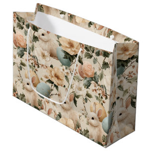 Vintage Easter Bunny Floral (1) Large Gift Bag