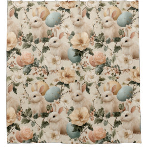 Vintage Easter Bunny Floral (1) Shower Curtain