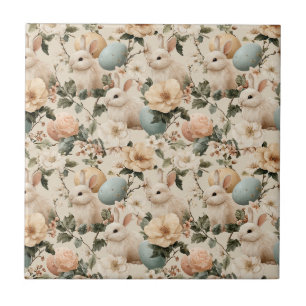 Vintage Easter Bunny Floral (1) Tile