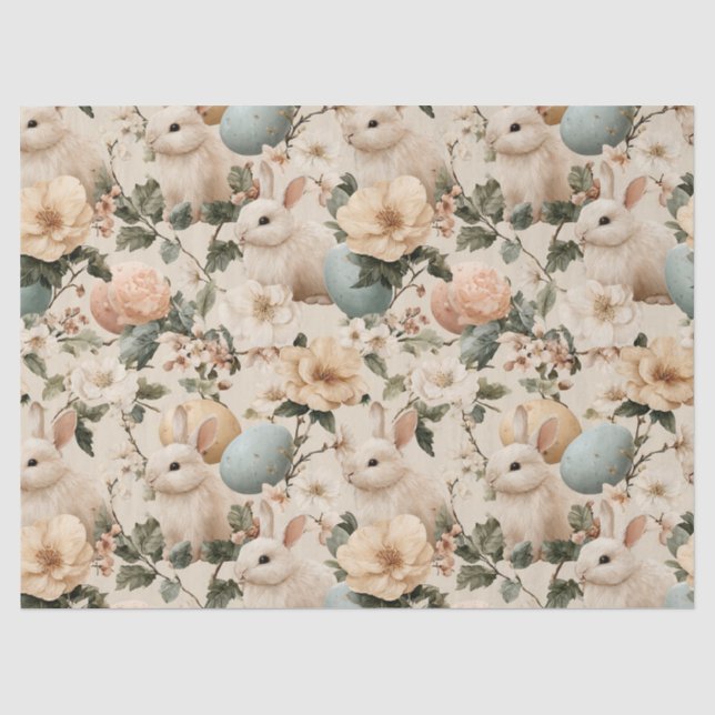 Vintage Easter Bunny Floral (1) Tissue Paper (Front)