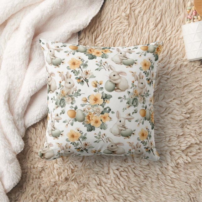 Vintage Easter Bunny Floral (2) Cushion (Blanket)
