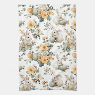 Vintage Easter Bunny Floral (2) Tea Towel