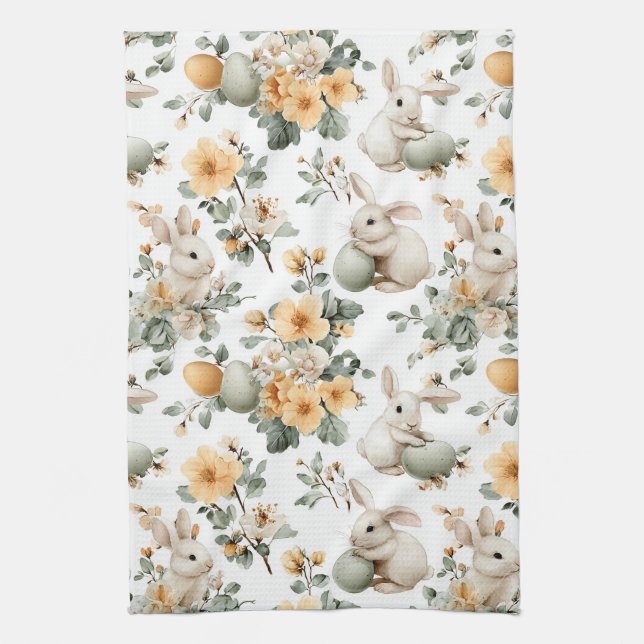 Vintage Easter Bunny Floral (2) Tea Towel (Vertical)